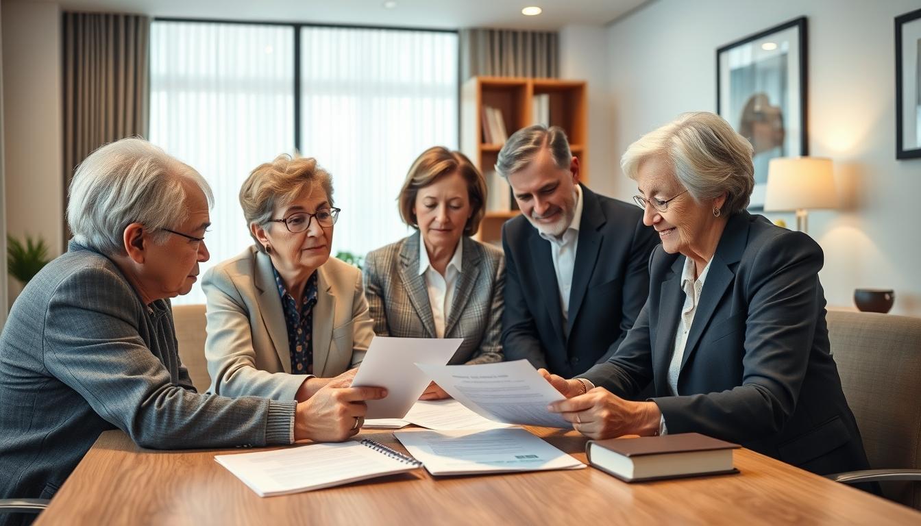 Family examining legal papers